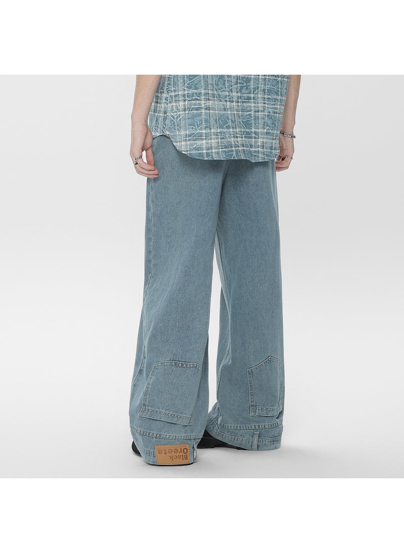 Trendy Reversible Wide Leg Jeans 2024 for Men Blue