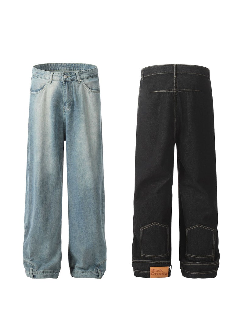 Trendy Reversible Wide Leg Jeans 2024 for Men Blue