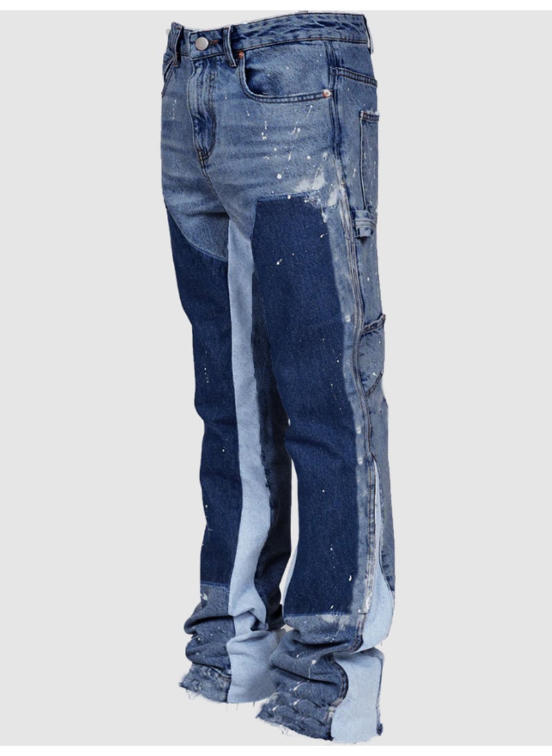 Mens Fashion Cargo Denim Bell-Bottoms Light blue