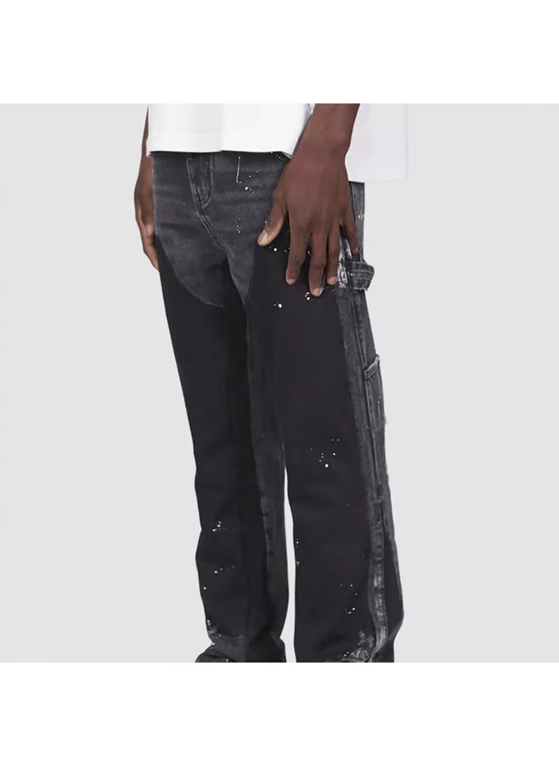 Mens Fashion Cargo Denim Bell-Bottoms Light blue