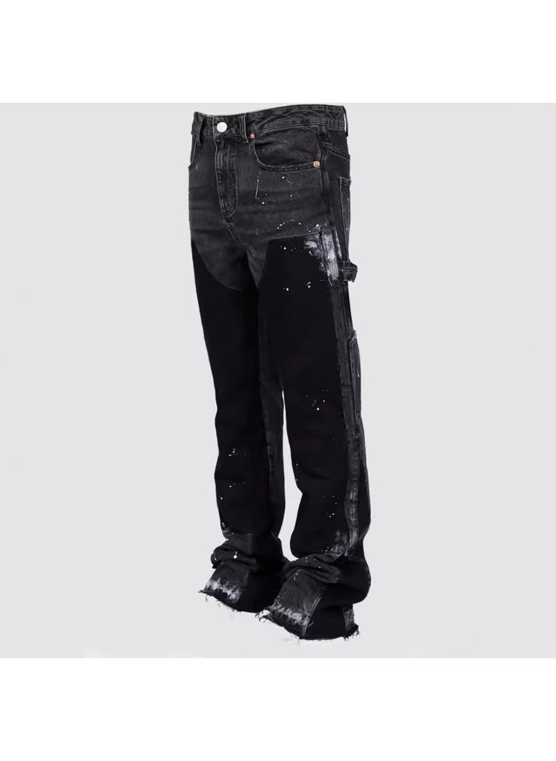 Mens Fashion Cargo Denim Bell-Bottoms Light blue