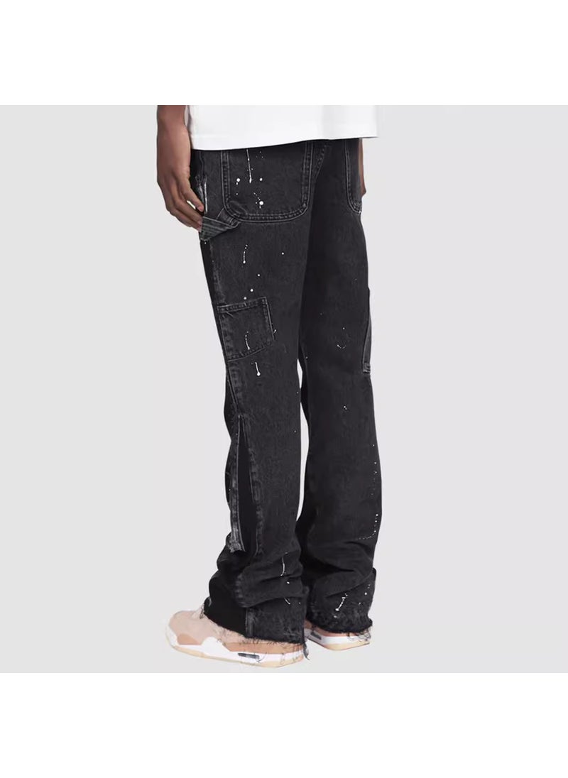 Mens Fashion Cargo Denim Bell-Bottoms Light blue