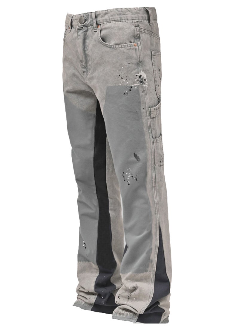 Mens Fashion Cargo Denim Bell-Bottoms Light gray