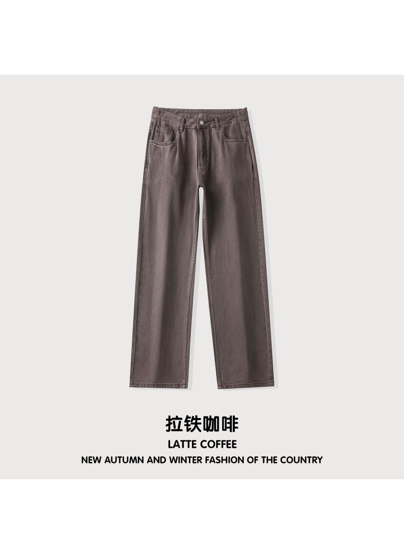 Retro Straight-leg Denim Jeans for Men Pulled coffee