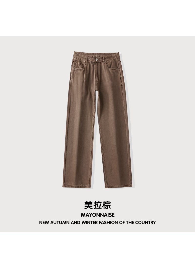 Retro Straight-leg Denim Jeans for Men Meila brown