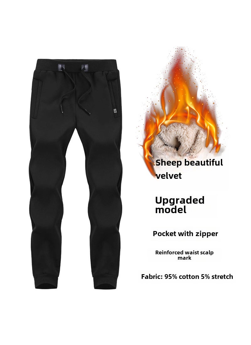 Winter Fleece-Lined Slim Sweatpants for Men Black