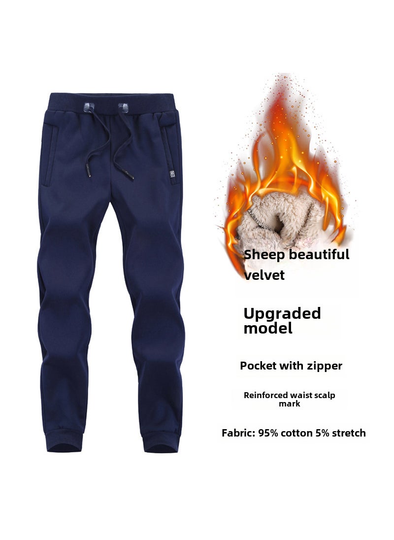 Winter Fleece-Lined Slim Sweatpants for Men Straight Black