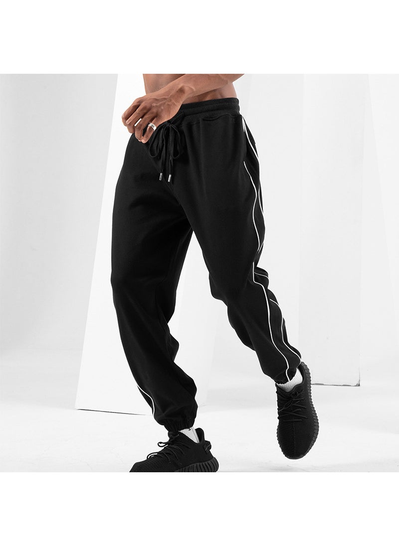 Spring and Autumn Mens Casual Pants Youth Large Size Solid Color Sports Long Pants Slim-fit Straight Jogging Pants Men Black