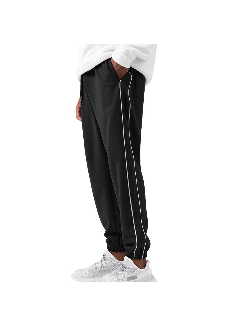 Spring and Autumn Mens Casual Pants Youth Large Size Solid Color Sports Long Pants Slim-fit Straight Jogging Pants Men Black