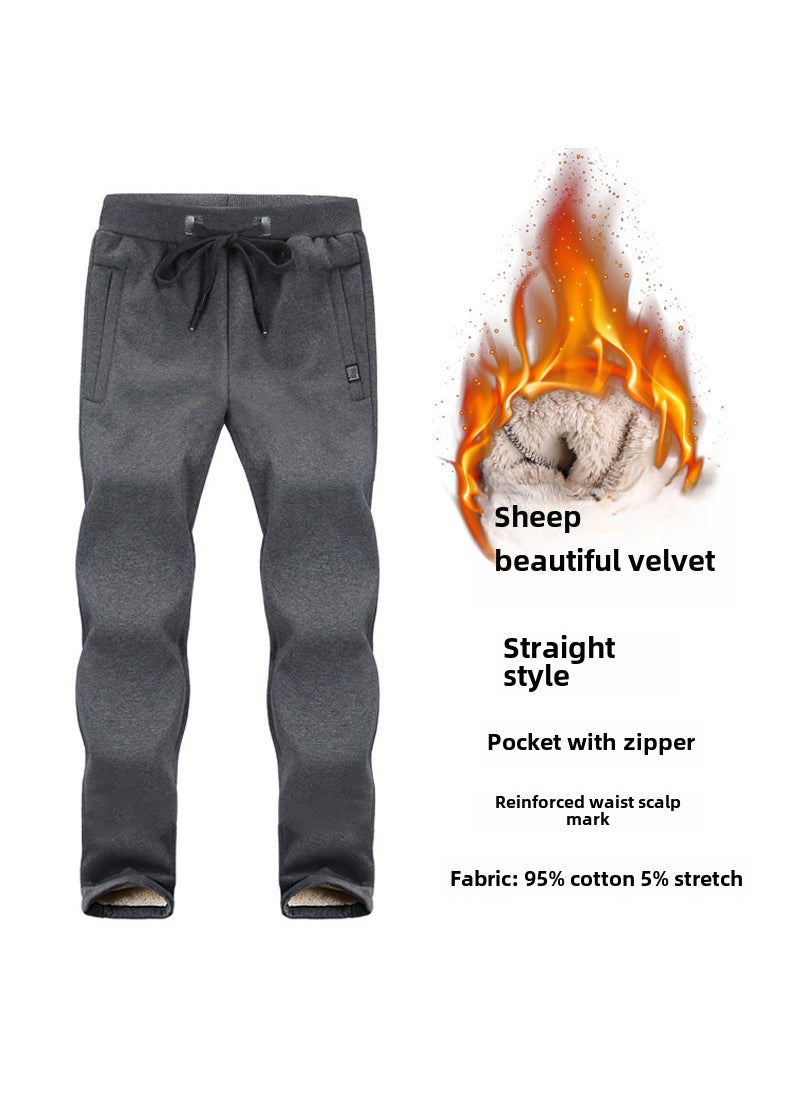 Winter Fleece-Lined Slim Sweatpants for Men Straight Gray