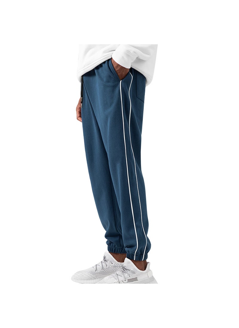 Spring and Autumn Mens Casual Pants Youth Large Size Solid Color Sports Long Pants Slim-fit Straight Jogging Pants Men Navy