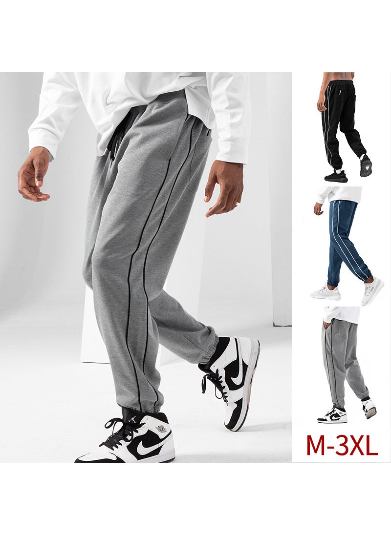 Spring and Autumn Mens Casual Pants Youth Large Size Solid Color Sports Long Pants Slim-fit Straight Jogging Pants Men Navy