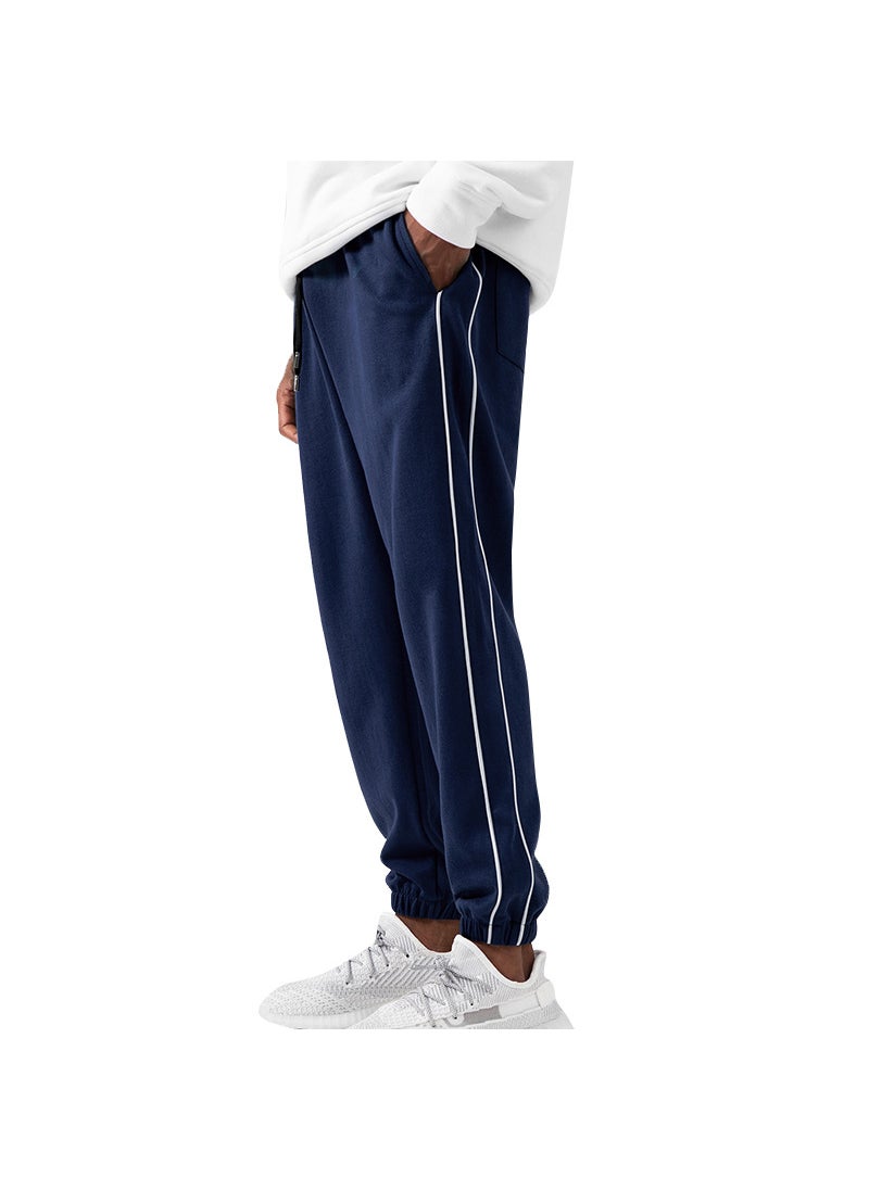 Spring and Autumn Mens Casual Pants Youth Large Size Solid Color Sports Long Pants Slim-fit Straight Jogging Pants Men Navy