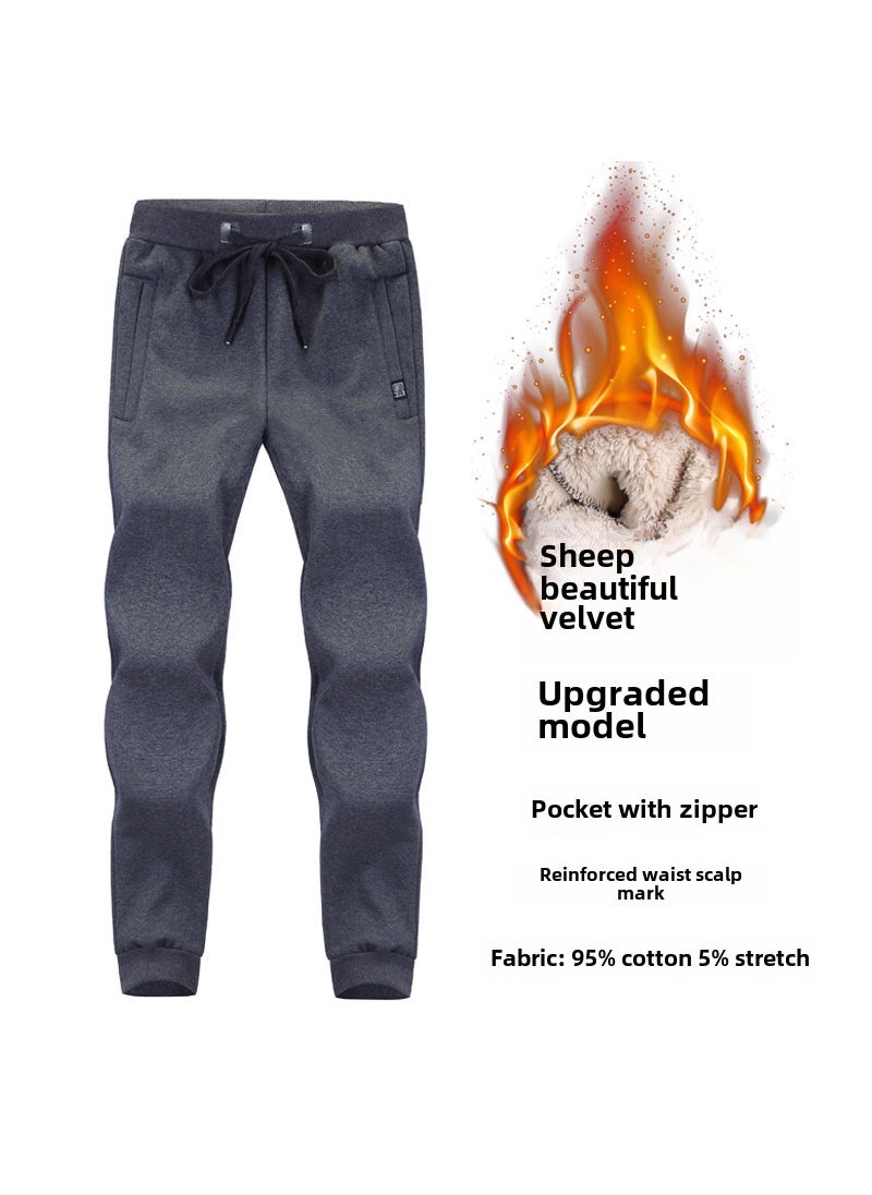 Winter Fleece-Lined Slim Sweatpants for Men Gray