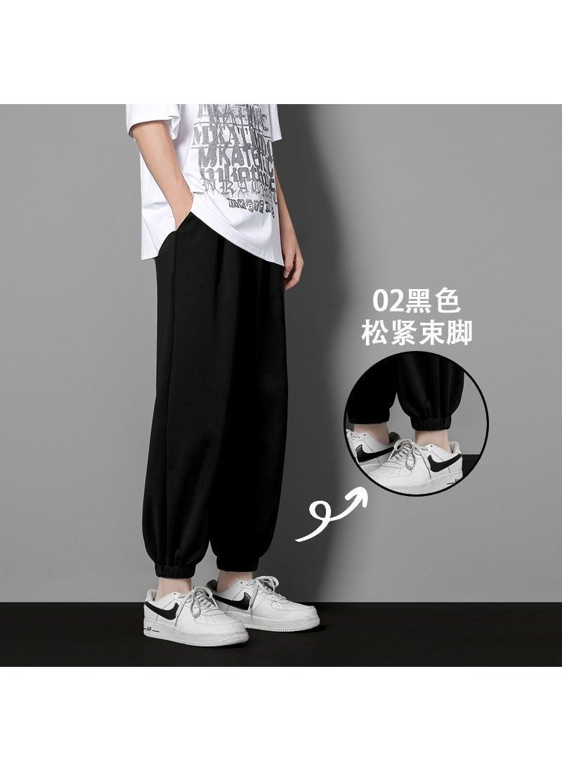 2022 Mens Autumn Casual Sweatpants Trendy Ankle-Tie Black