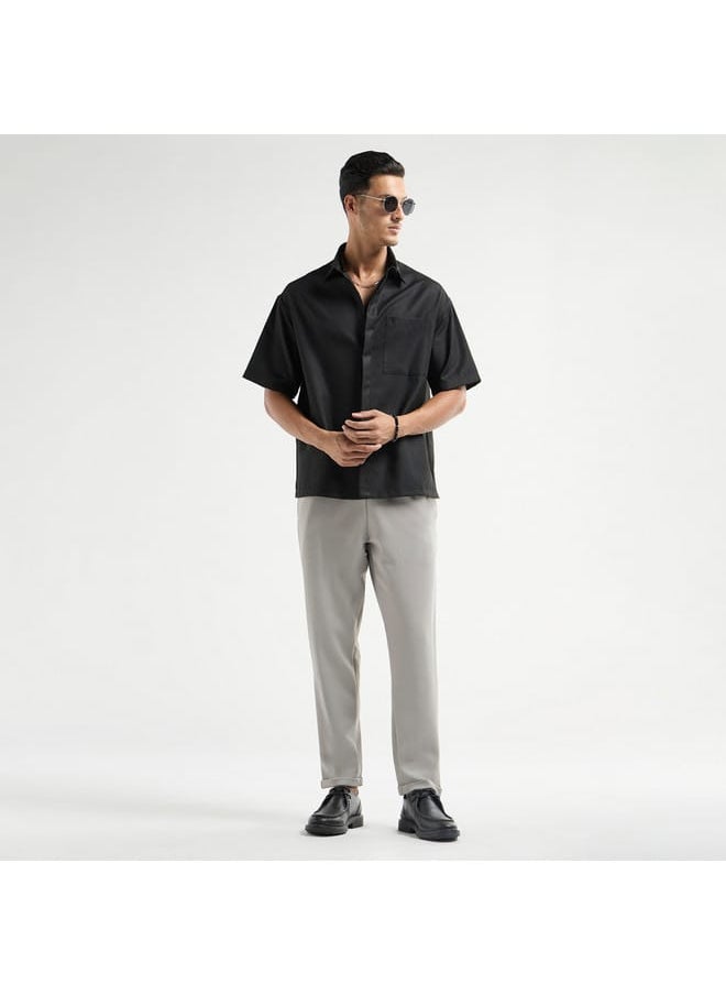 Textured Regular Fit Pants with Flexi Waist and Pockets