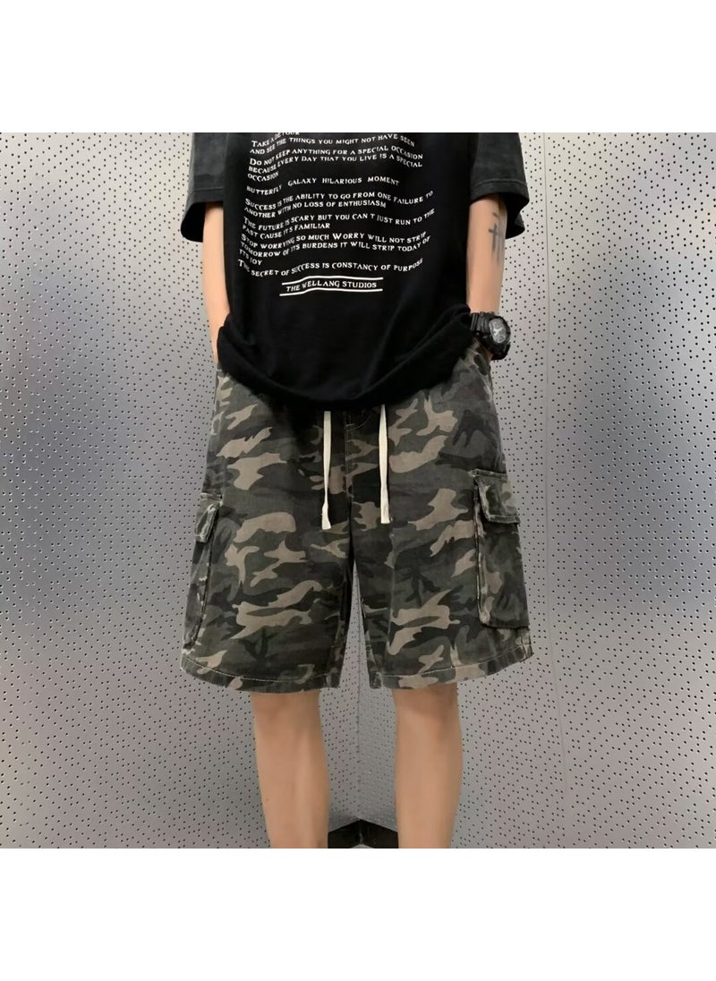 Mens Retro Camo Cargo Shorts High Street Summer fan color