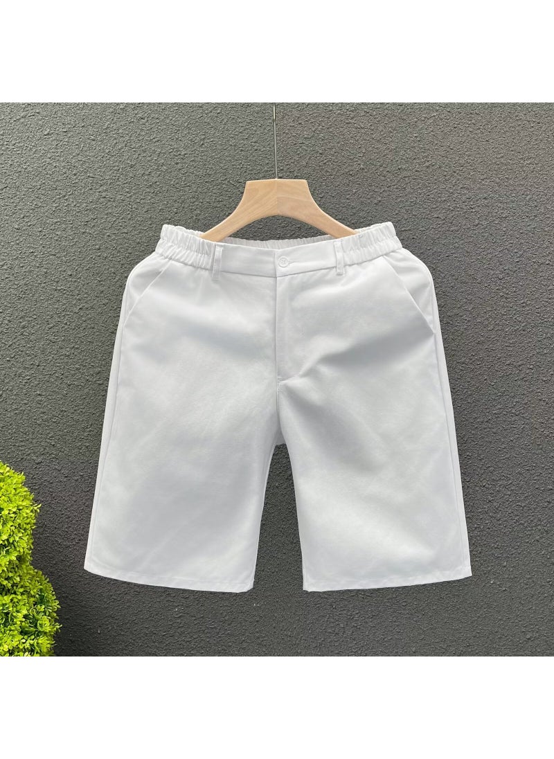 High-Quality Washed Cotton Mens White Summer Shorts White [Washed Cotton]]