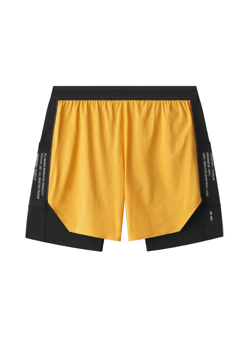 2024 New Mens Shorts Summer Outer Wear American Double-Layer Sports Shorts Mens High Waist Running Quick-Dry Pants ADK5 Yellow