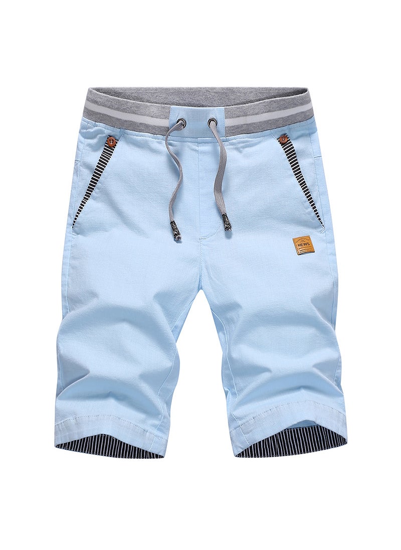 Mens Cotton Casual Shorts Breathable Loose Fit Sky Blue