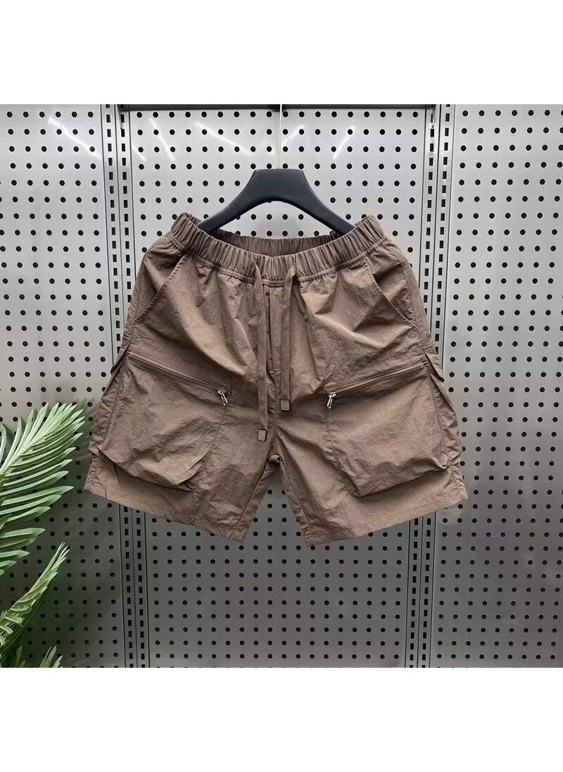 2024 Summer Mens Athletic Shorts Fashion Slim Fit Casual Quick-Dry Brown