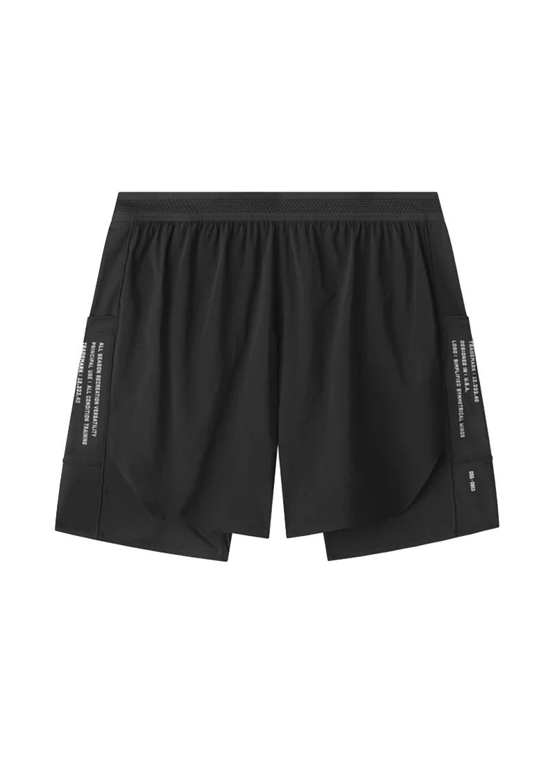 2024 New Mens Shorts Summer Outer Wear American Double-Layer Sports Shorts Mens High Waist Running Quick-Dry Pants ADK5 Black