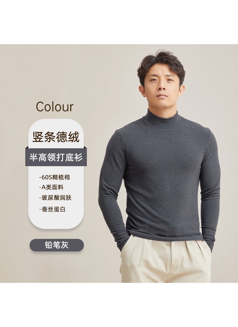 Undershirt mens autumn and winter New de Velvet antibacterial casual turtleneck double-sided brushed heating inner warm top T-shirt Pencil Gray