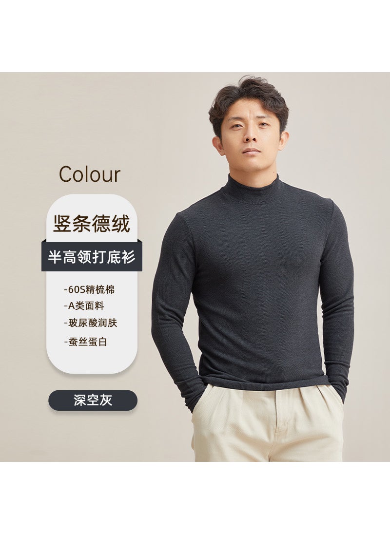 Undershirt mens autumn and winter New de Velvet antibacterial casual turtleneck double-sided brushed heating inner warm top T-shirt Dark gray