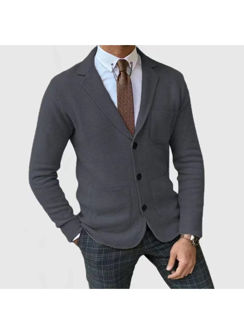 Cross-border exclusive for foreign trade mens clothing 2024shopify autumn and winter popular slim fit British suit casual formal suit Dark gray