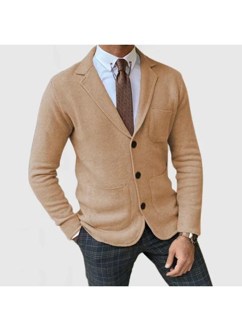 Cross-border exclusive for foreign trade mens clothing 2024shopify autumn and winter popular slim fit British suit casual formal suit Khaki