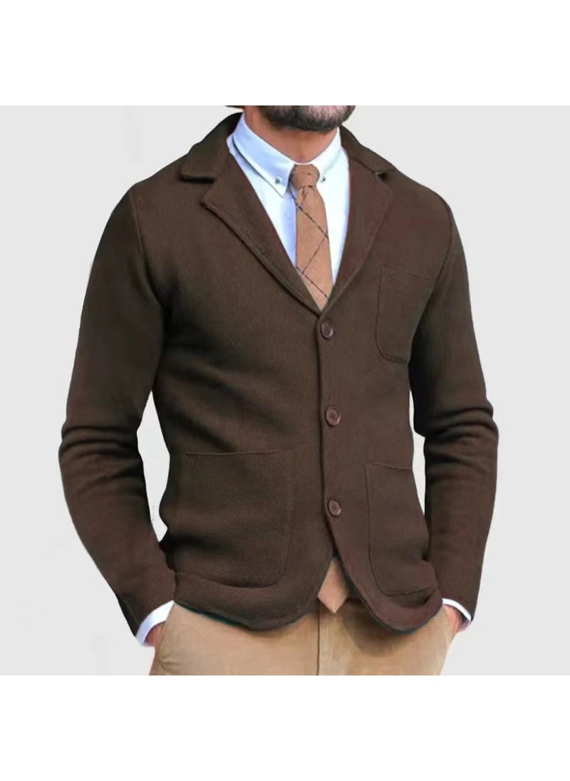 Cross-border exclusive for foreign trade mens clothing 2024shopify autumn and winter popular slim fit British suit casual formal suit Brown