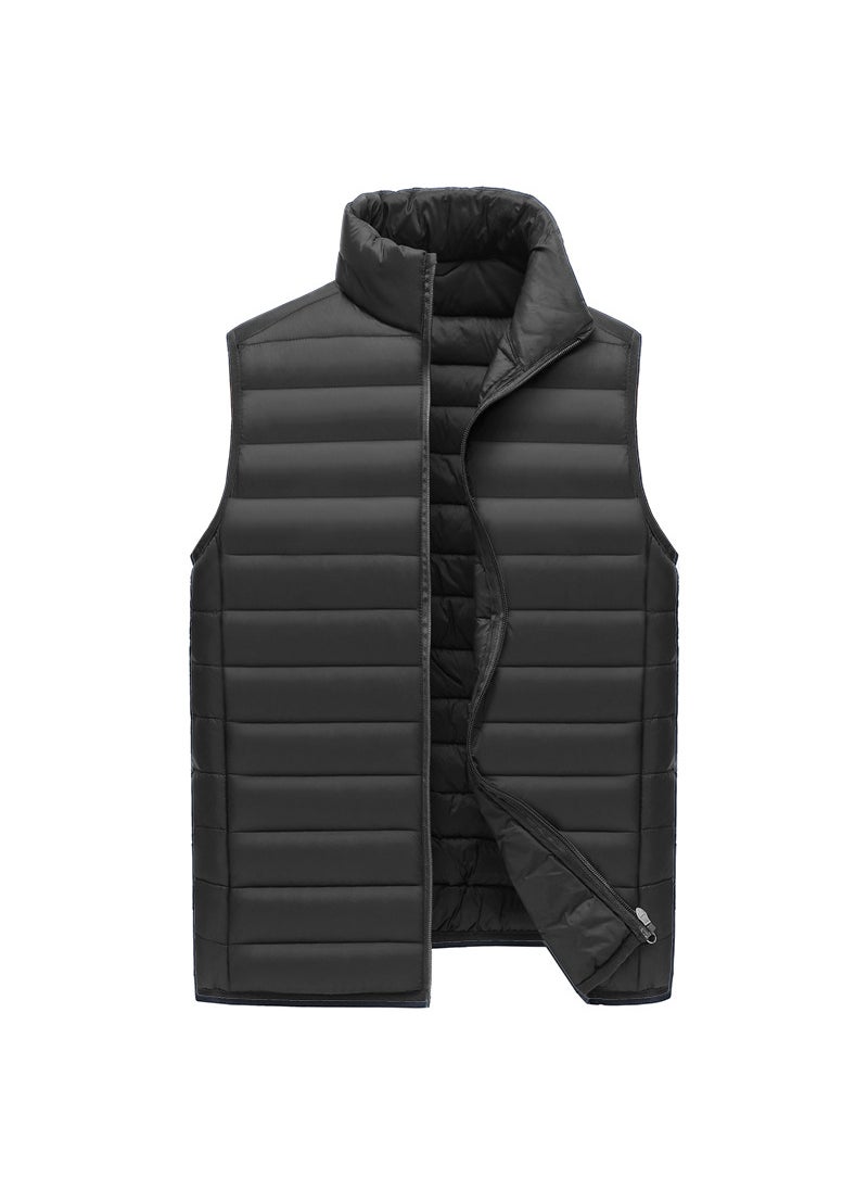 New cotton vest mens cotton-padded jacket stand collar down cotton vest winter warm vest jacket sleeveless cotton coat wholesale Black