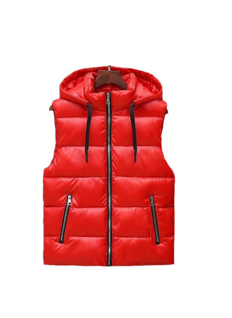 Mens waistcoat autumn and winter bright coat down cotton waistcoat warm vest Korean trendy outerwear couple waistcoat Red