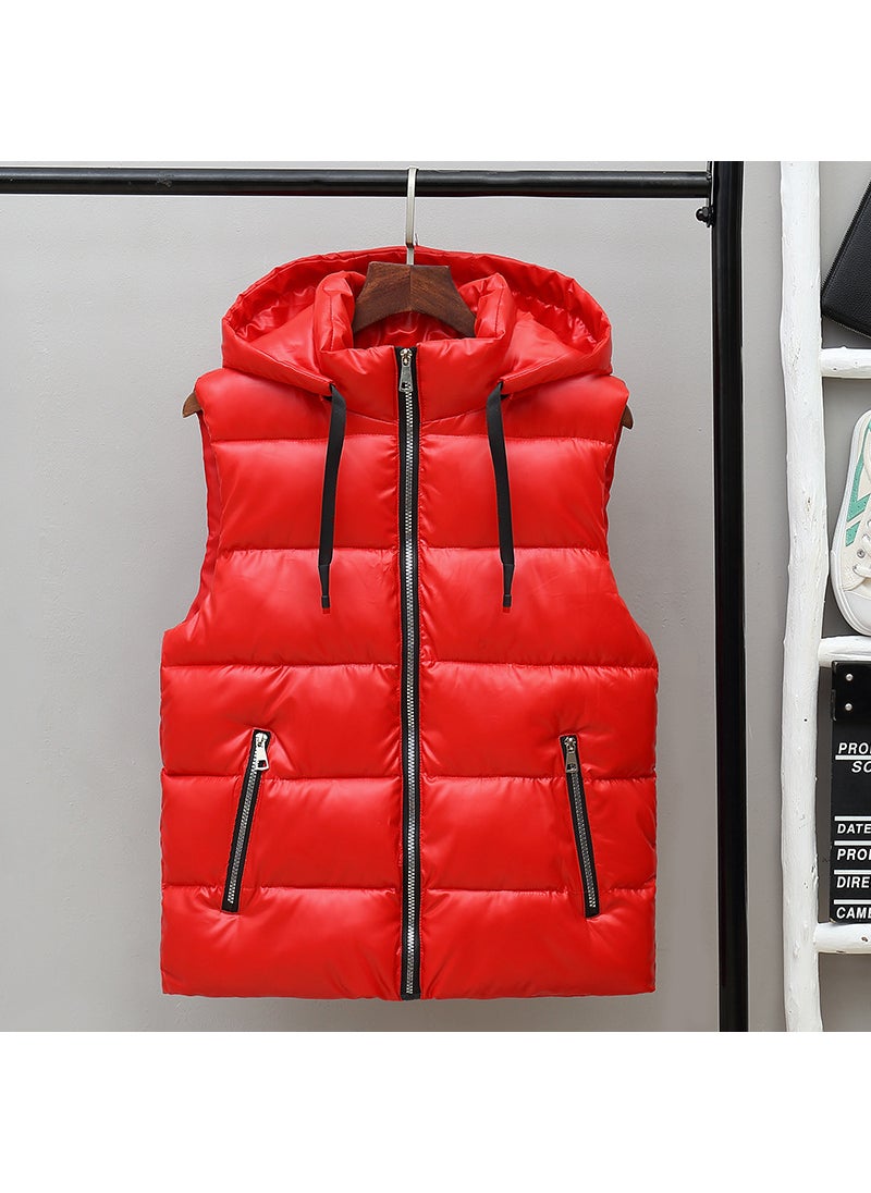 Mens waistcoat autumn and winter bright coat down cotton waistcoat warm vest Korean trendy outerwear couple waistcoat Red