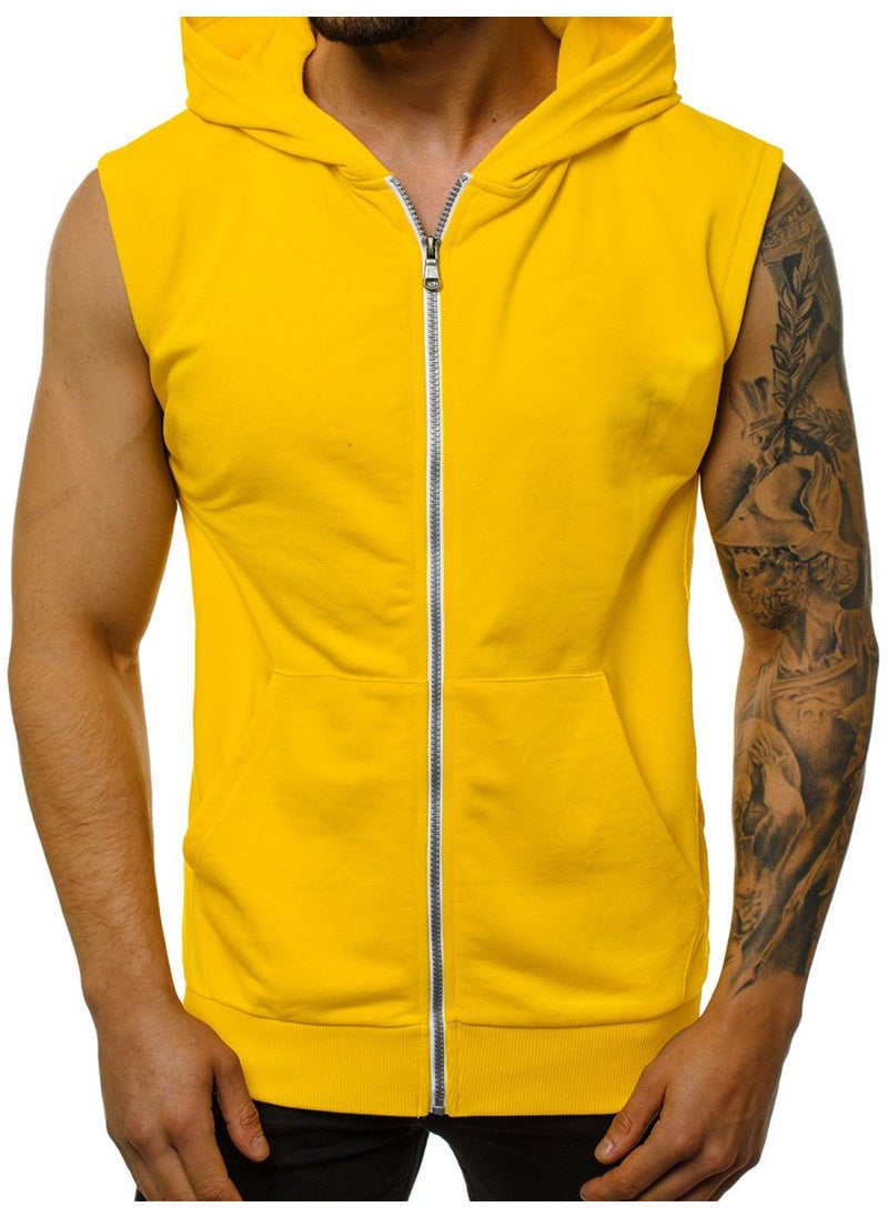 2020 Mens Sleeveless Hooded Vest Casual Fashion Gym Tank Yellow