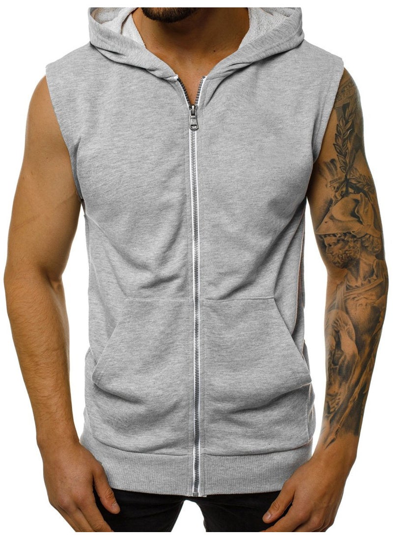 2020 Mens Sleeveless Hooded Vest Casual Fashion Gym Tank Army Green