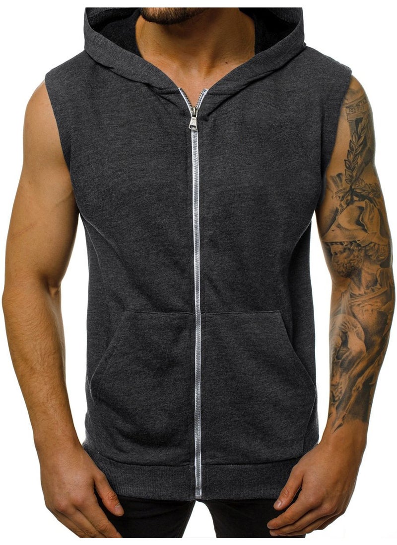 2020 Mens Sleeveless Hooded Vest Casual Fashion Gym Tank Army Green