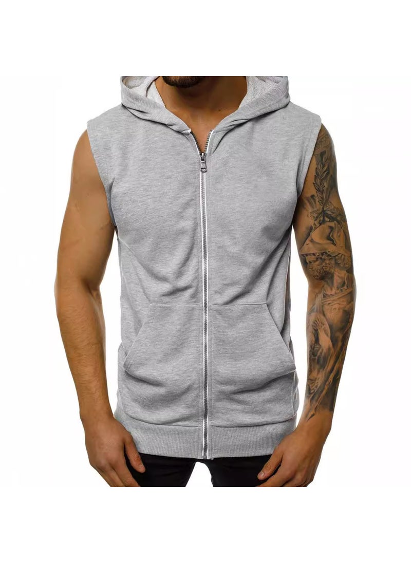 2020 Mens Sleeveless Hooded Vest Casual Fashion Gym Tank Army Green