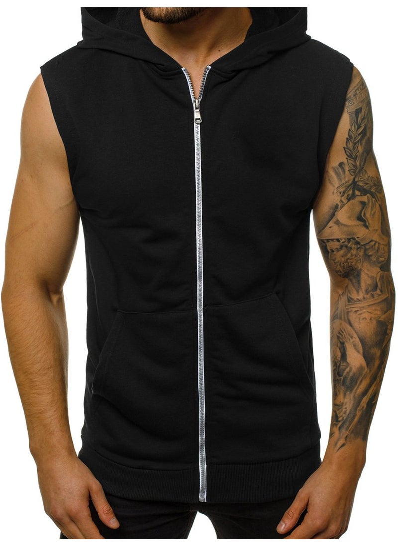 2020 Mens Sleeveless Hooded Vest Casual Fashion Gym Tank Black