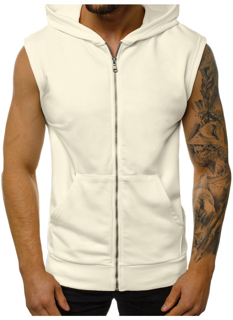 2020 Mens Sleeveless Hooded Vest Casual Fashion Gym Tank White