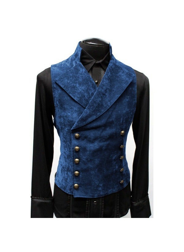 2021 autumn and winter mens cross-border wish trendy Korean style suit stand collar suede double breasted coat vest fashion Navy blue