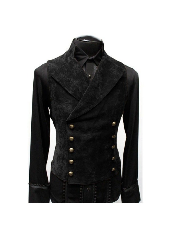 2021 autumn and winter mens cross-border wish trendy Korean style suit stand collar suede double breasted coat vest fashion Black