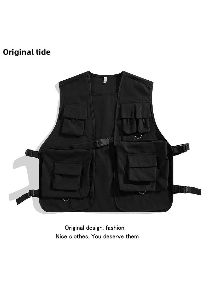 Japanese Streetwear Tactical Vest Pink Unisex Black