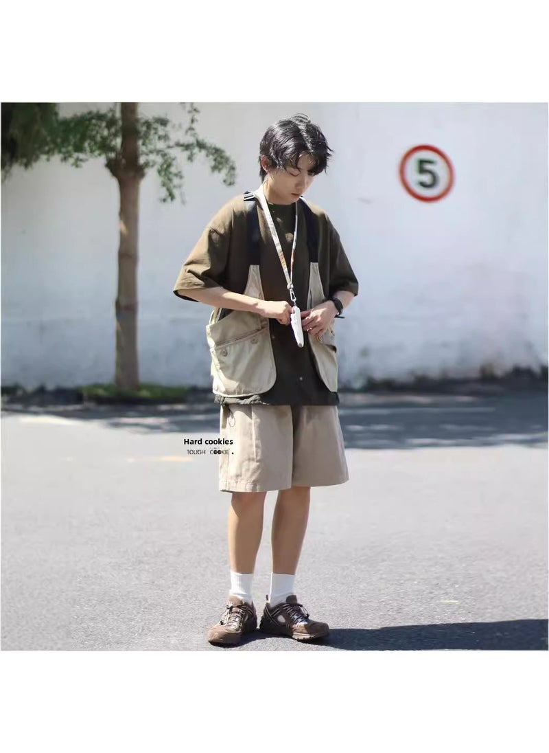 Vest Niche Design 2023 New Boys Mens Loose Casual Jacket Korean All-match Solid Color Spring and Summer Khaki