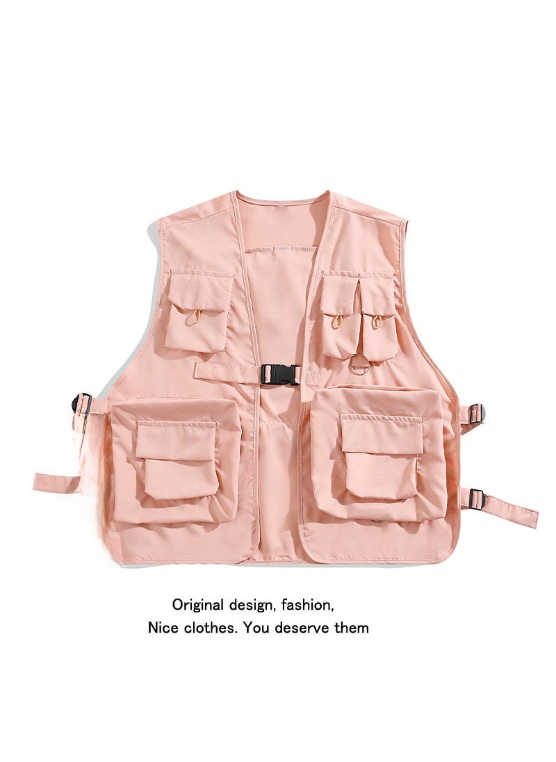 Japanese Streetwear Tactical Vest Pink Unisex Pink [shooting exposure, vest is pink]]