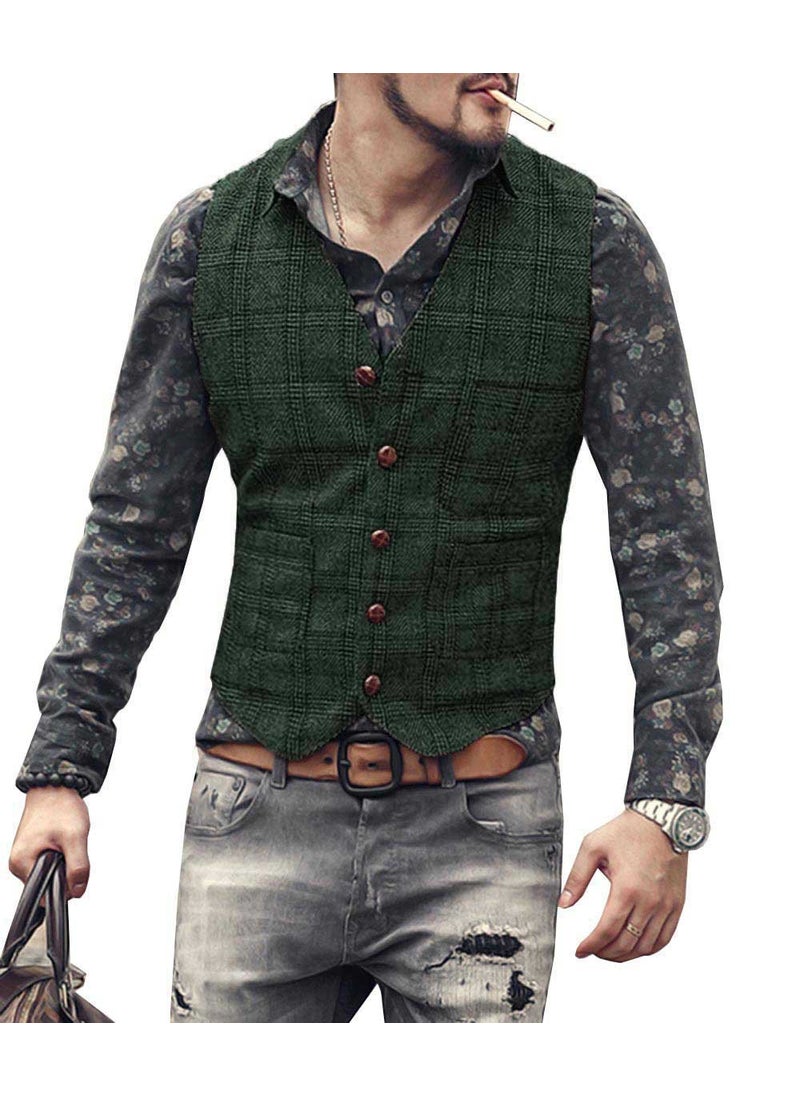 Mens suit vest cross-border preferred Plaid casual vest groom best man slim vest Green