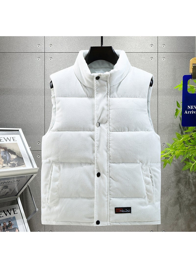 Light luxury corduroy mens vest down cotton vest autumn and winter texture fashion brand waistcoat mens thickened cotton couple coat Corduroy vest White