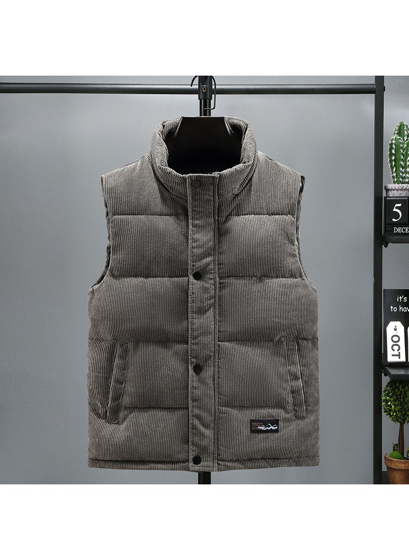 Light luxury corduroy mens vest down cotton vest autumn and winter texture fashion brand waistcoat mens thickened cotton couple coat Gray/HZF/838