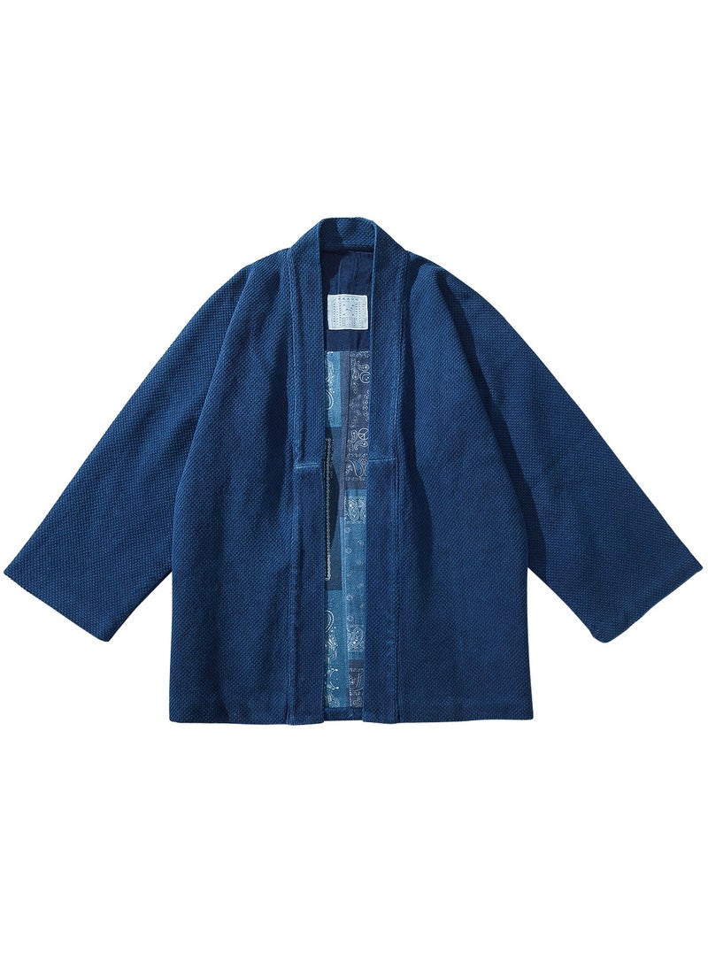 Wongs Weaving INDIGO Blue Dye Dao Robe Heavy Stabbed Sword Dao Fabric Japanese Style Vintage Kimono Jacket Coat Indigo