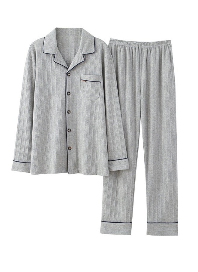 Men's Pajama Set Long Sleeve Soft Pajamas Men Button-Up Pajama Casual Set With Pockets Home Clothes Fashion Casual Family Set XL Grey